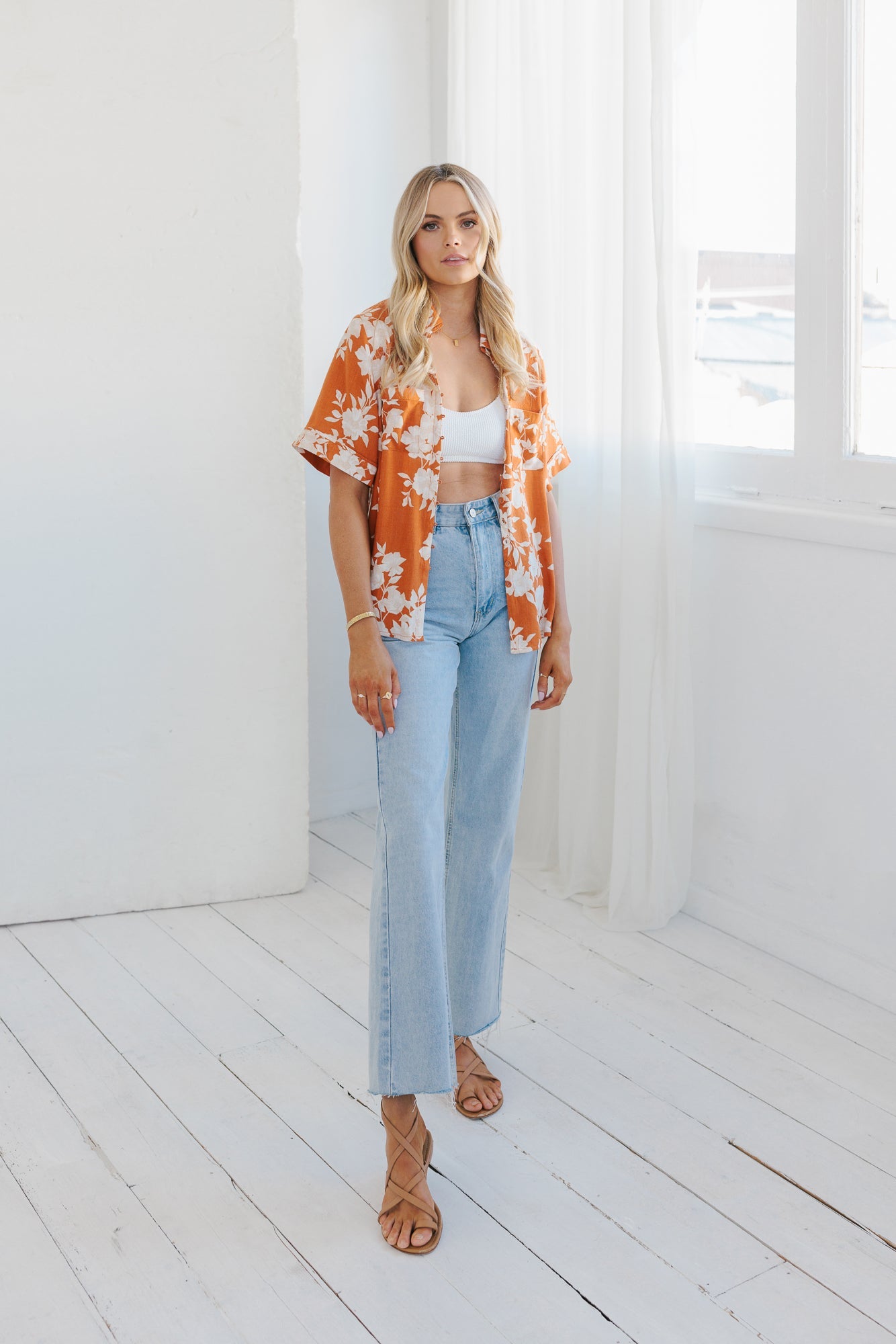 Giorno Relaxed Shirt - Auburn/Beige Floral Print