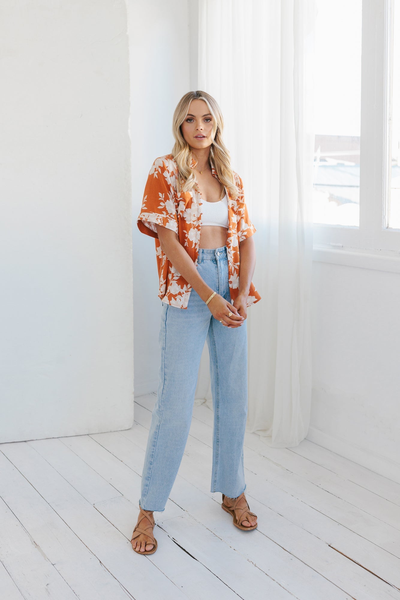 Giorno Relaxed Shirt - Auburn/Beige Floral Print