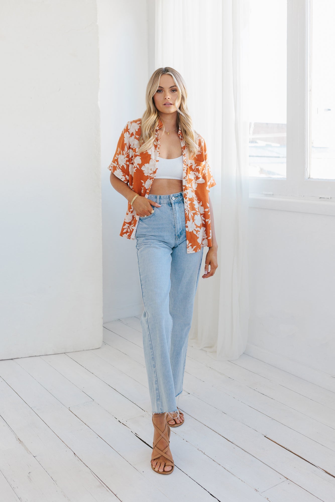 Giorno Relaxed Shirt - Auburn/Beige Floral Print