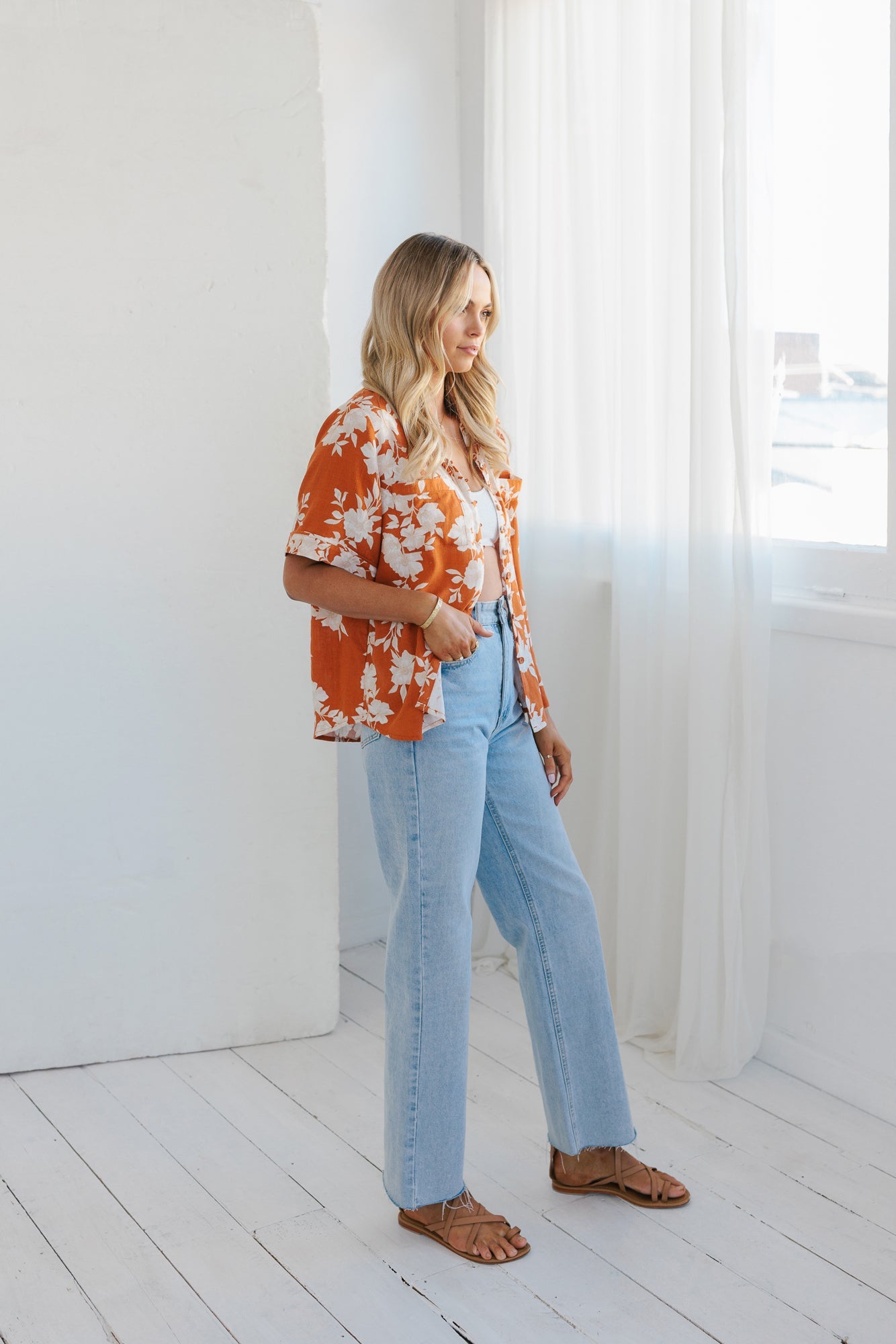 Giorno Relaxed Shirt - Auburn/Beige Floral Print