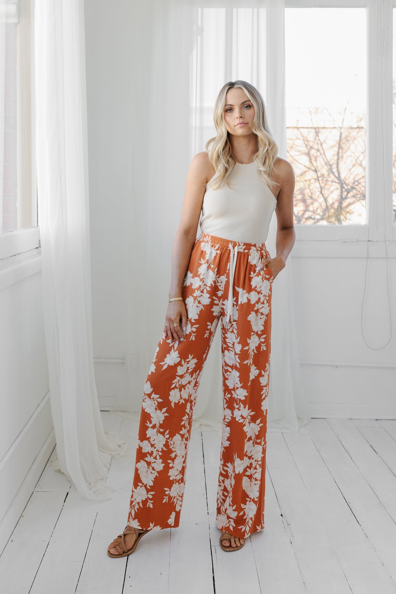 Citta Pants - Auburn/Beige Floral