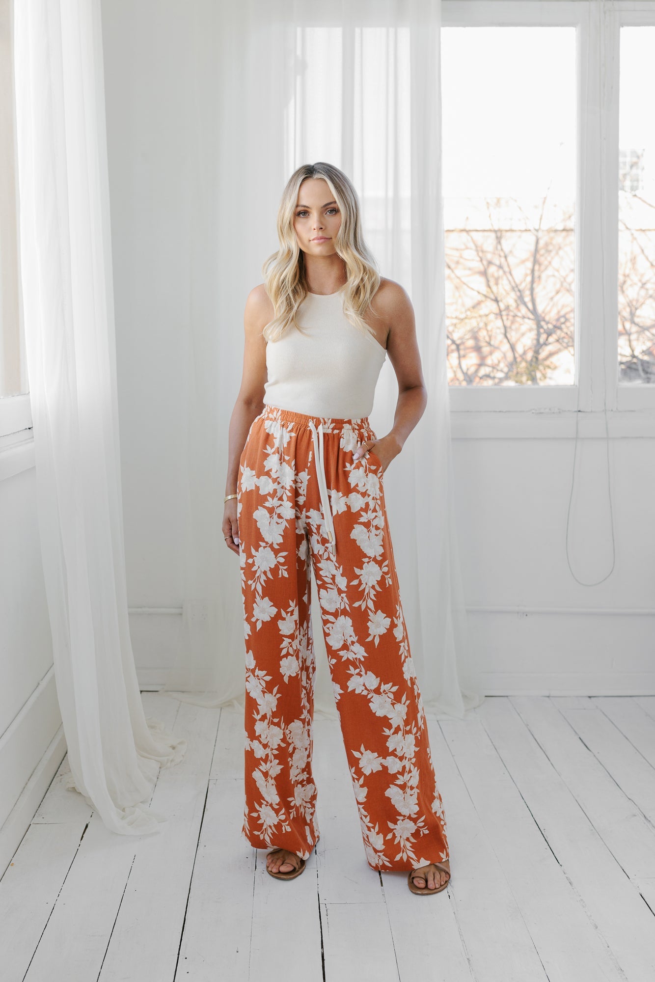 Citta Pants - Auburn/Beige Floral