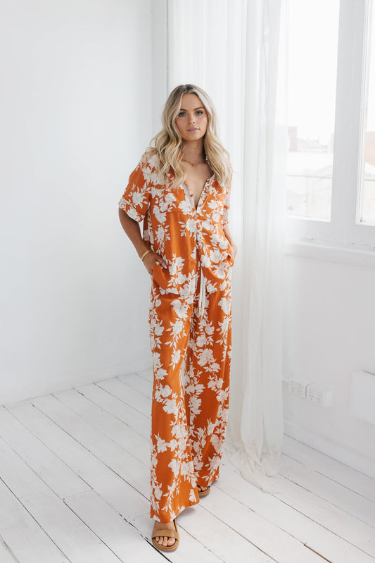 Giorno Relaxed Shirt - Auburn/Beige Floral Print