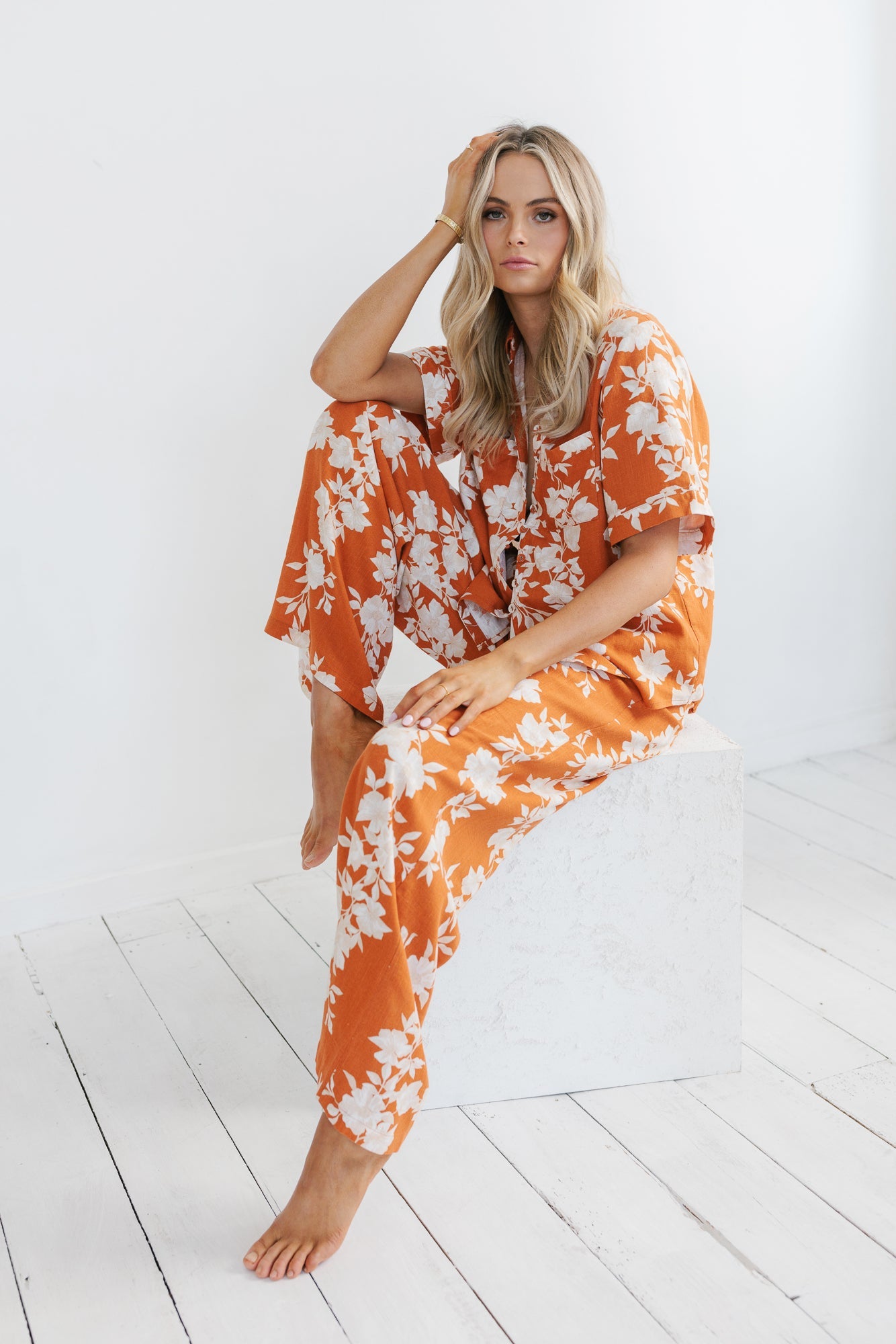 Citta Pants - Auburn/Beige Floral