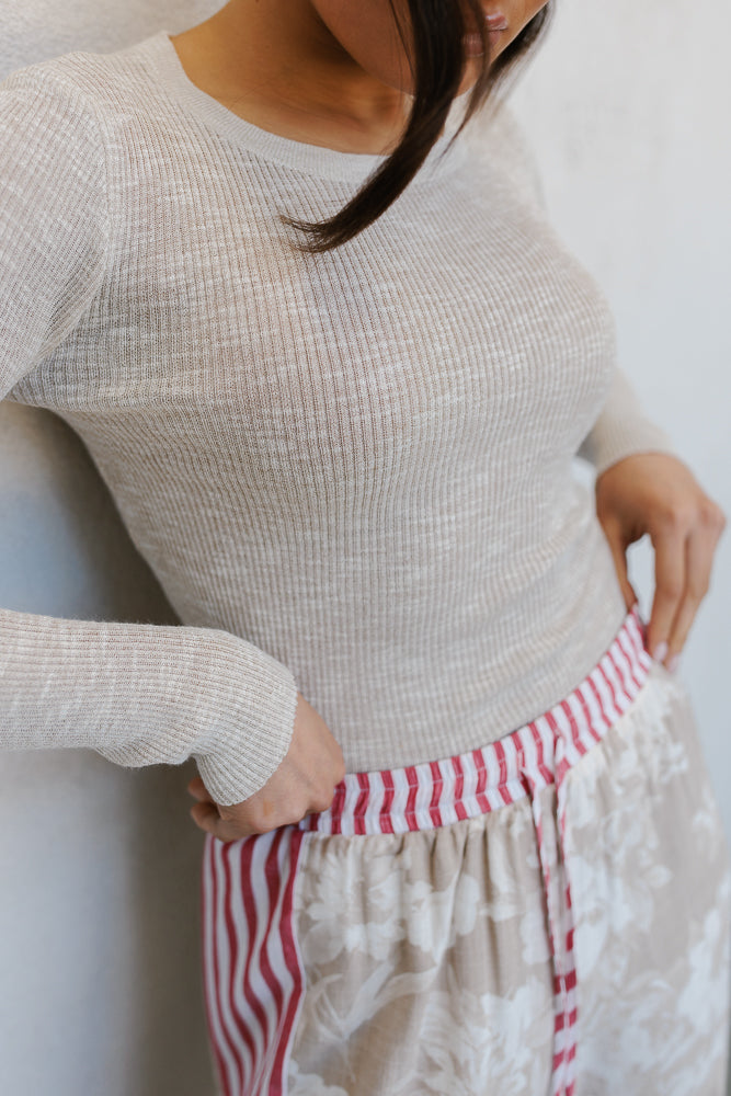 Citta Pants - Beige Floral/Red Stripe