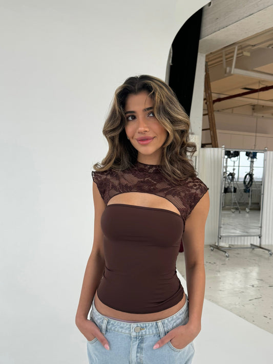 Lara lace top - dark brown
