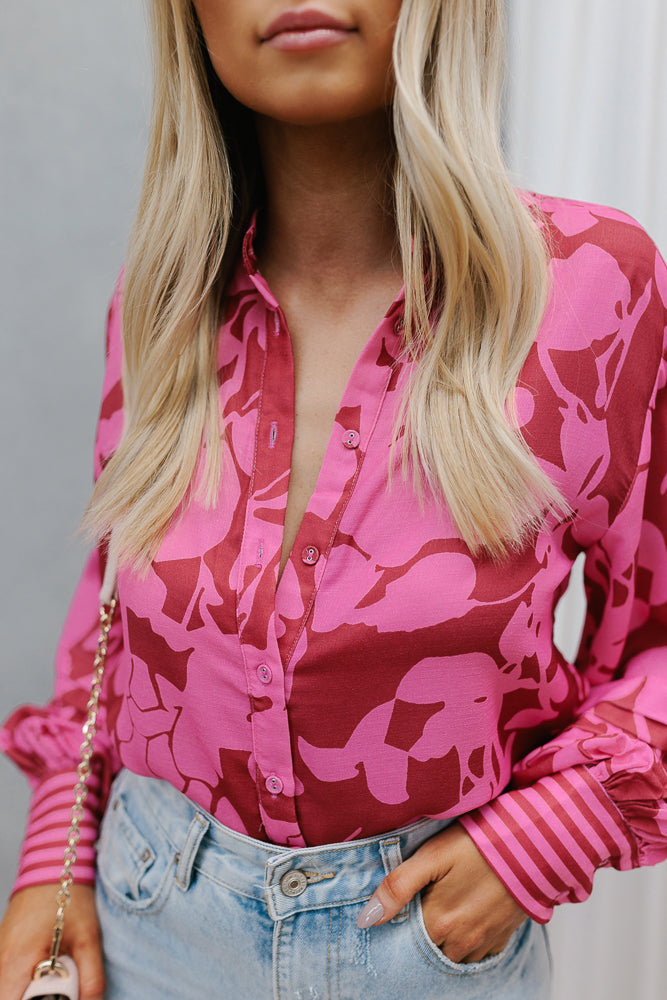 Chicago Billowed Shirt - Plum Floral Print