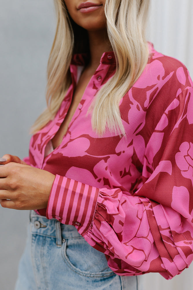Chicago Billowed Shirt - Plum Floral Print