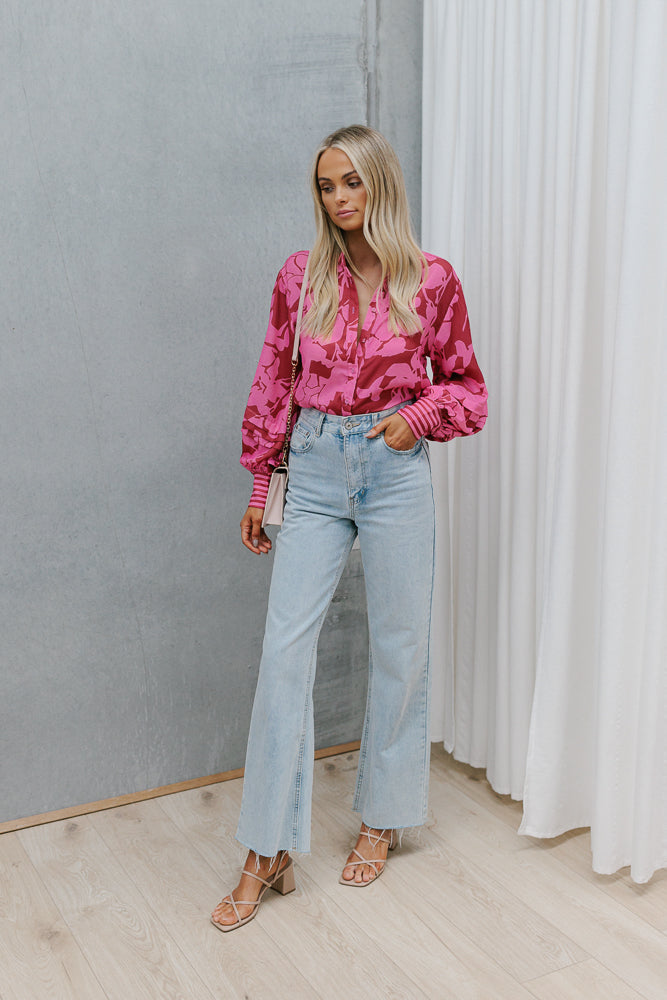 Chicago Billowed Shirt - Plum Floral Print