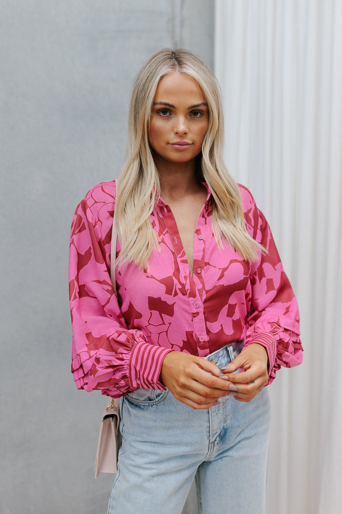 Chicago Billowed Shirt - Plum Floral Print