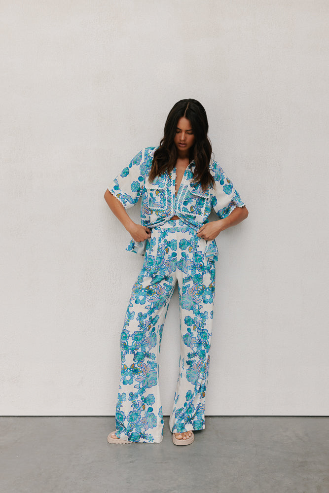 Carina Relaxed Shirt - Cobalt Floral