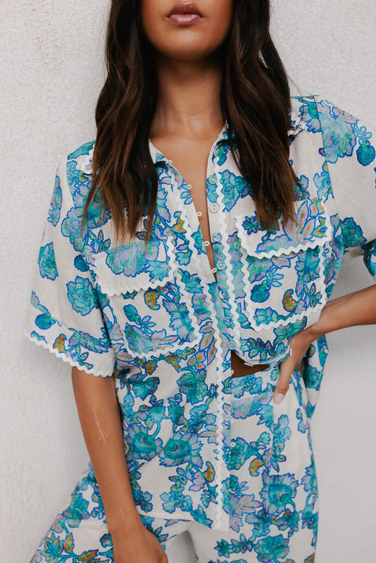 Carina Relaxed Shirt - Cobalt Floral