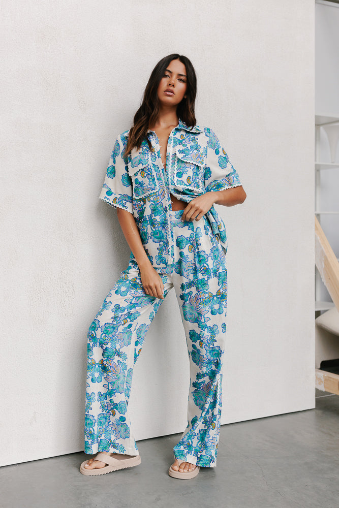 Carina Relaxed Shirt - Cobalt Floral