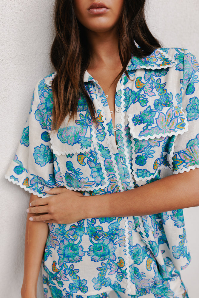 Carina Relaxed Shirt - Cobalt Floral