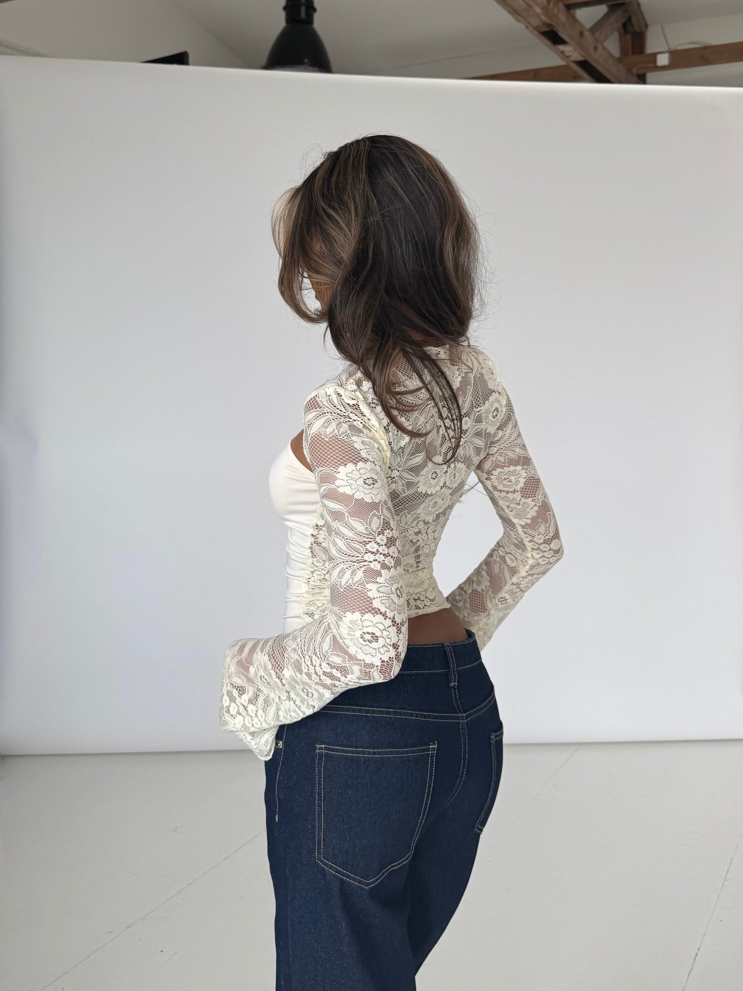 Lara lace long sleeve top - cream