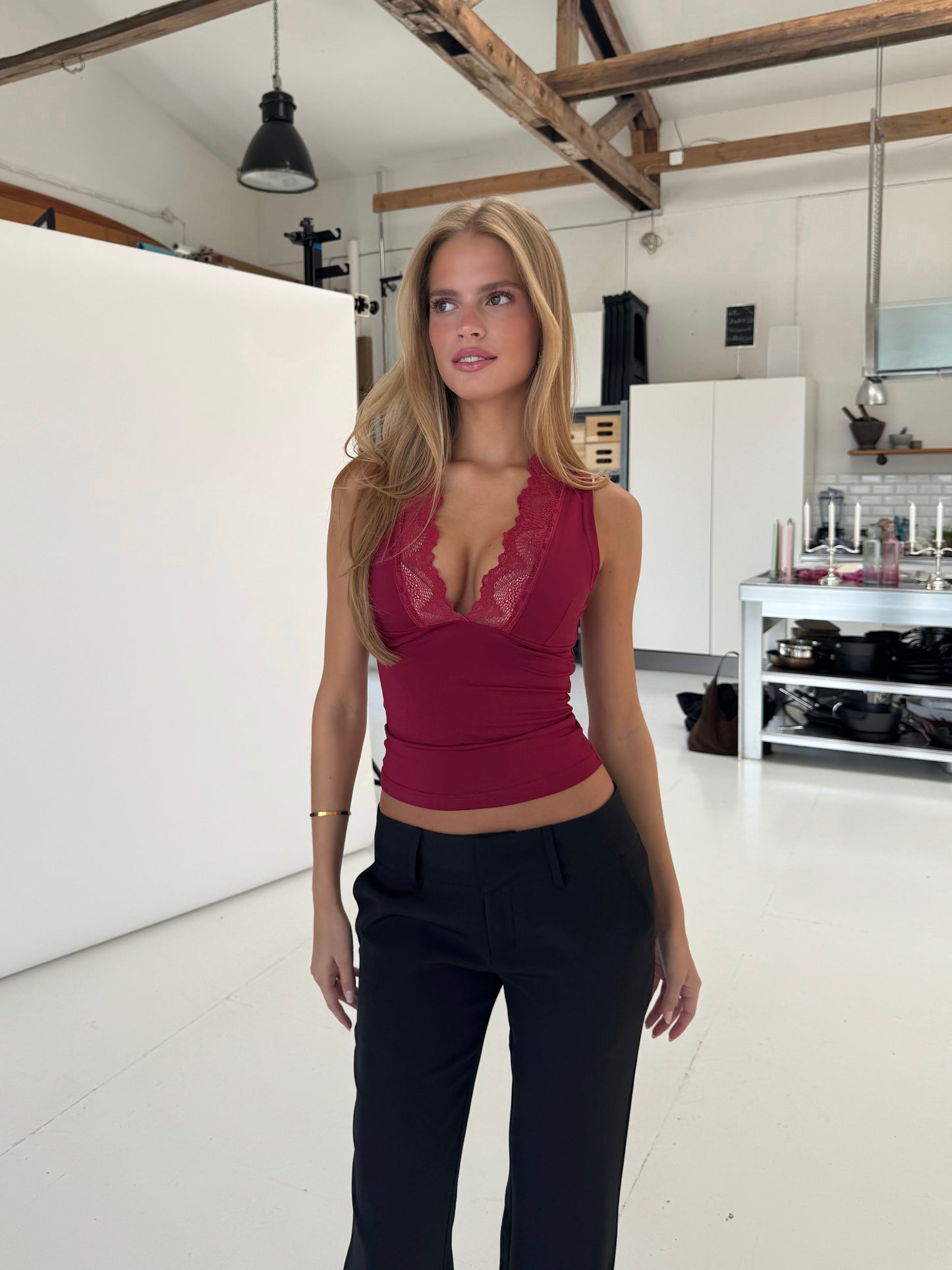 Lucia basic lace top - dark red