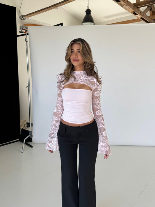 Lara lace long sleeve top - Pink