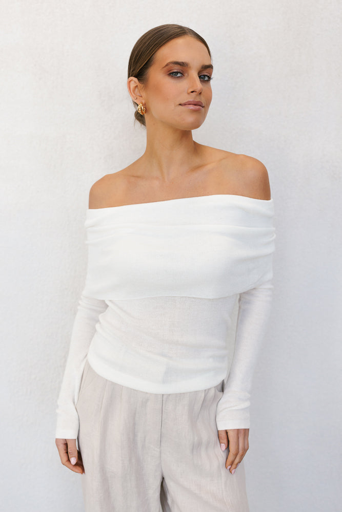 Garnet Off-Shoulder Knit Top - Ivory