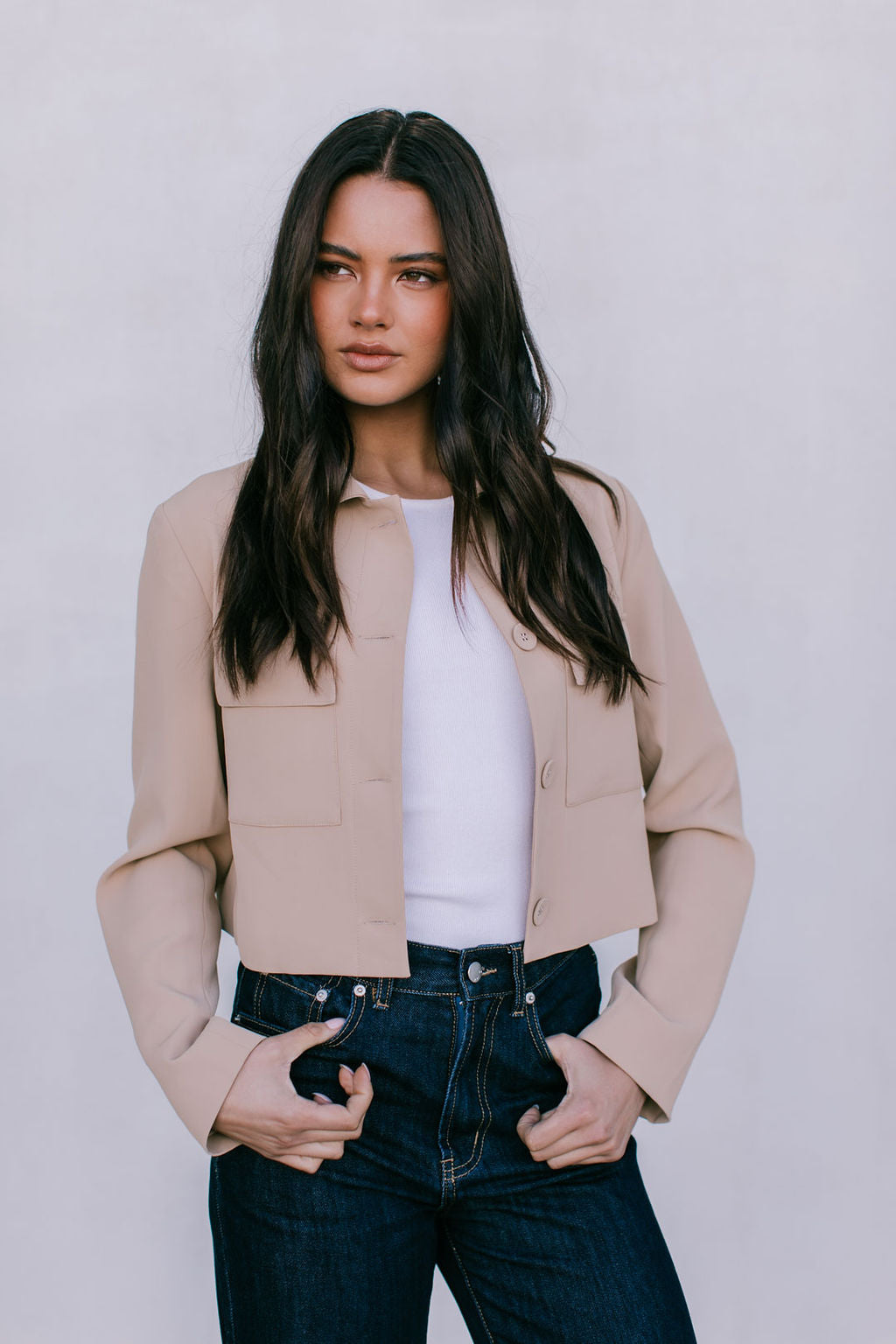 Jovie Cropped Jacket - Beige