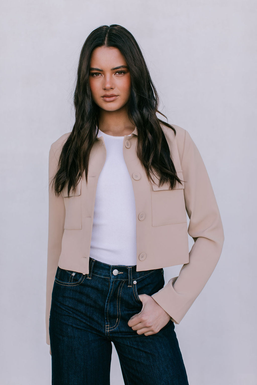 Jovie Cropped Jacket - Beige