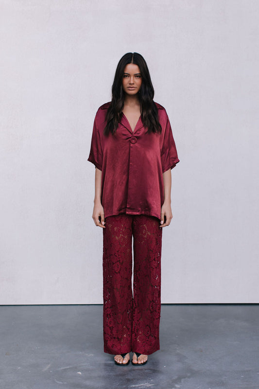 Francesca Shirt - Burgundy Satin