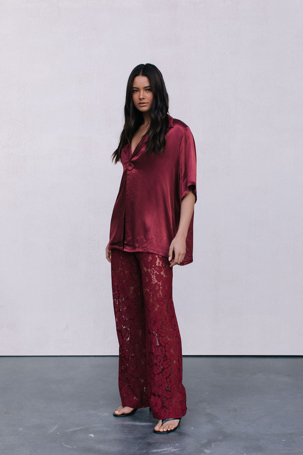 Francesca Shirt - Burgundy Satin