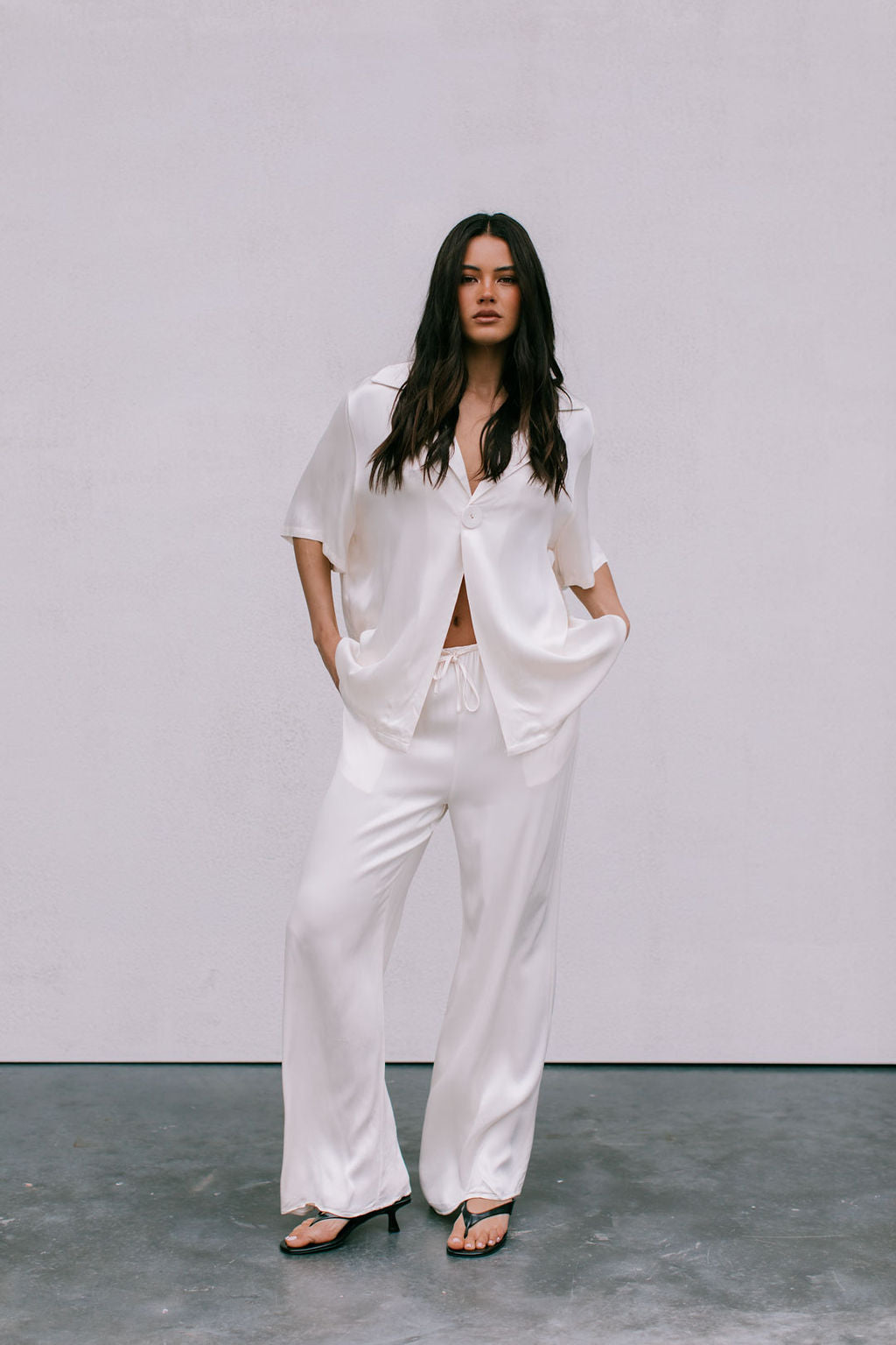 Eve Relaxed Pants - Cream Satin