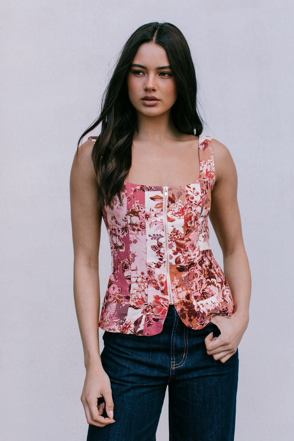 Finora Zip Top - Fleur Print