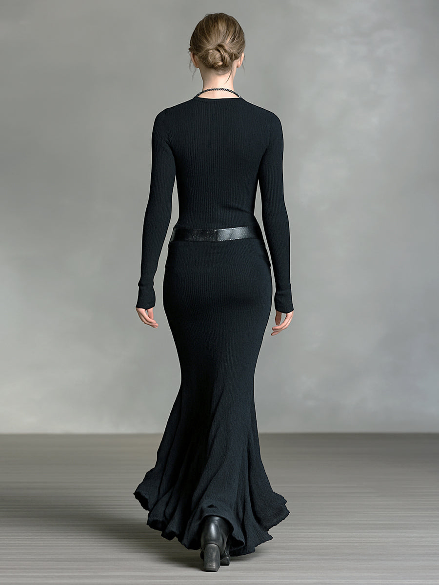 Women's Knitted V-neck Slim Long Sleeves Maxi Dress (Without Belt)MDA0717H5Y