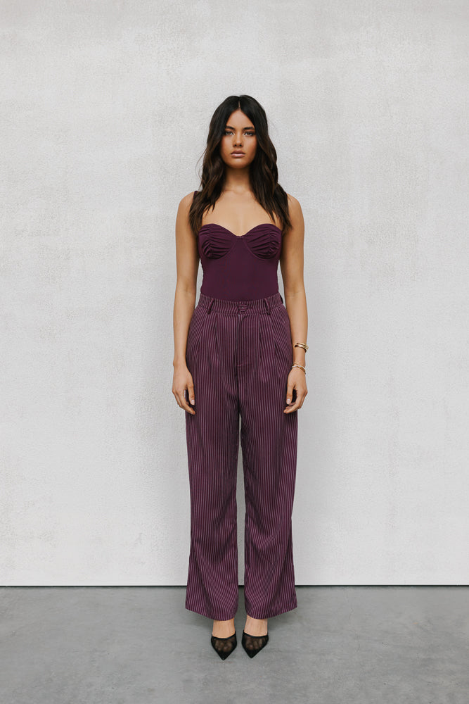 Cerlah Tailored Pants - Plum Pinstripe