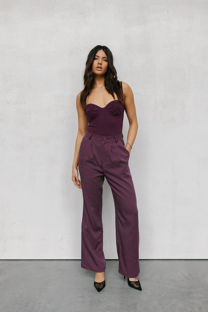 Cerlah Tailored Pants - Plum Pinstripe