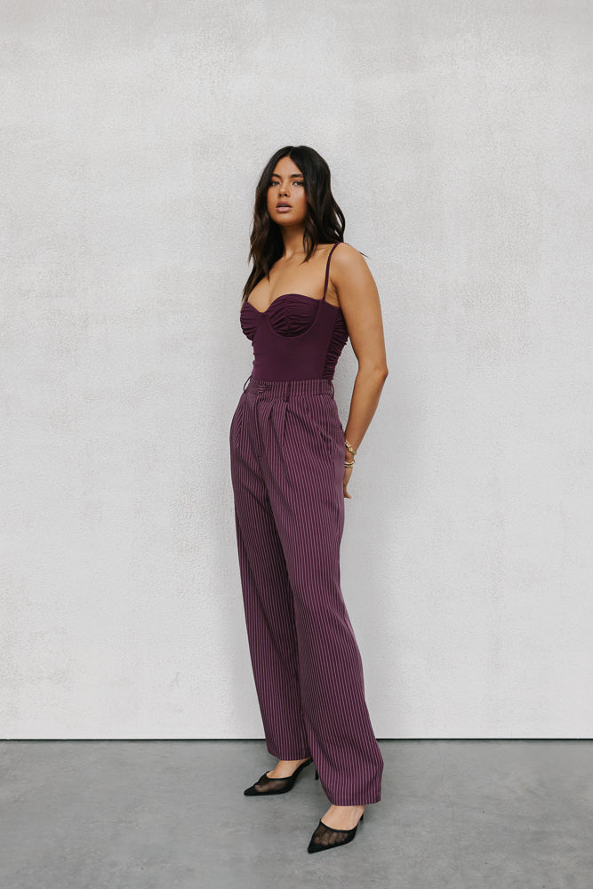 Cerlah Tailored Pants - Plum Pinstripe