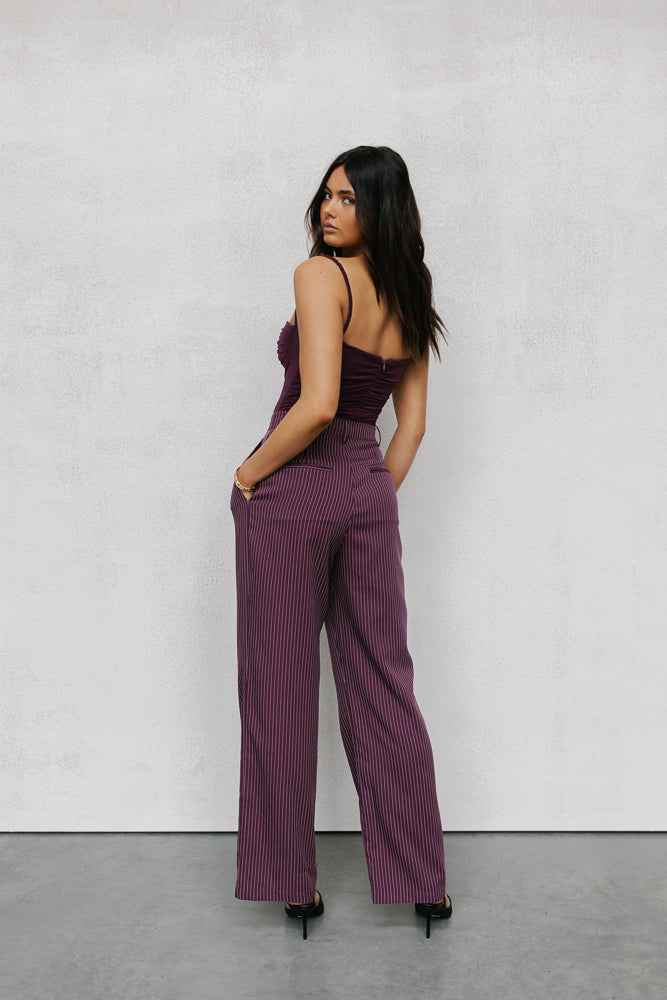 Cerlah Tailored Pants - Plum Pinstripe