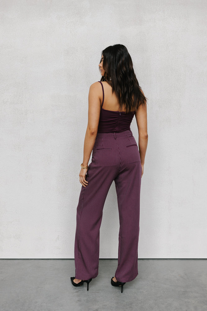 Cerlah Tailored Pants - Plum Pinstripe