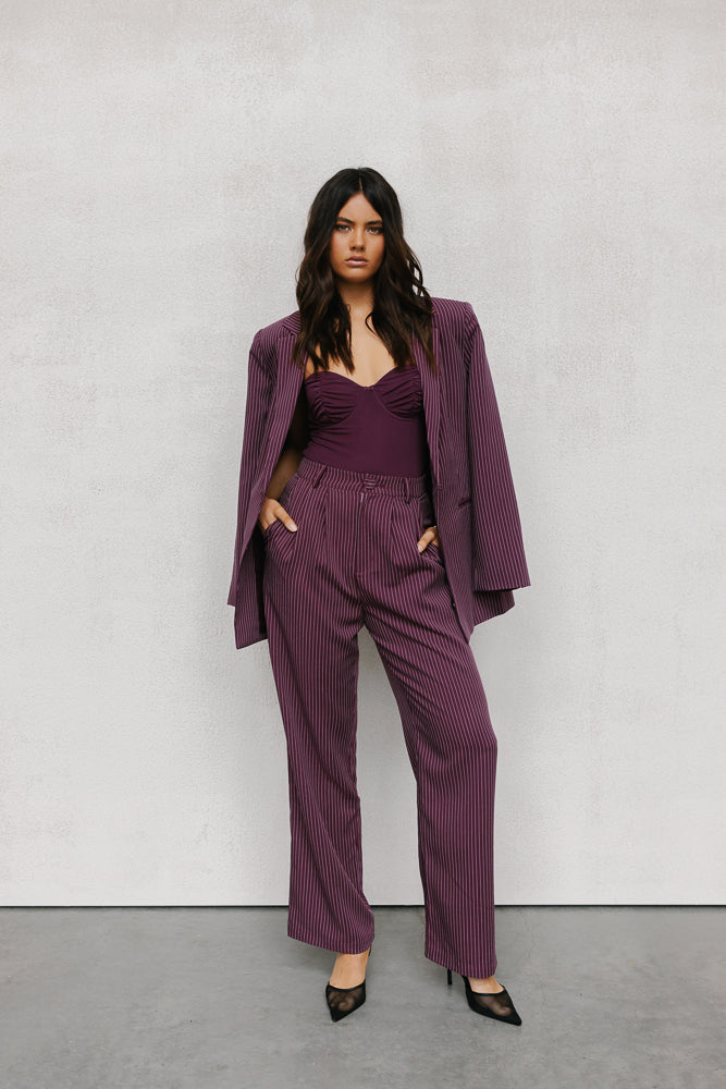 Cerlah Tailored Pants - Plum Pinstripe