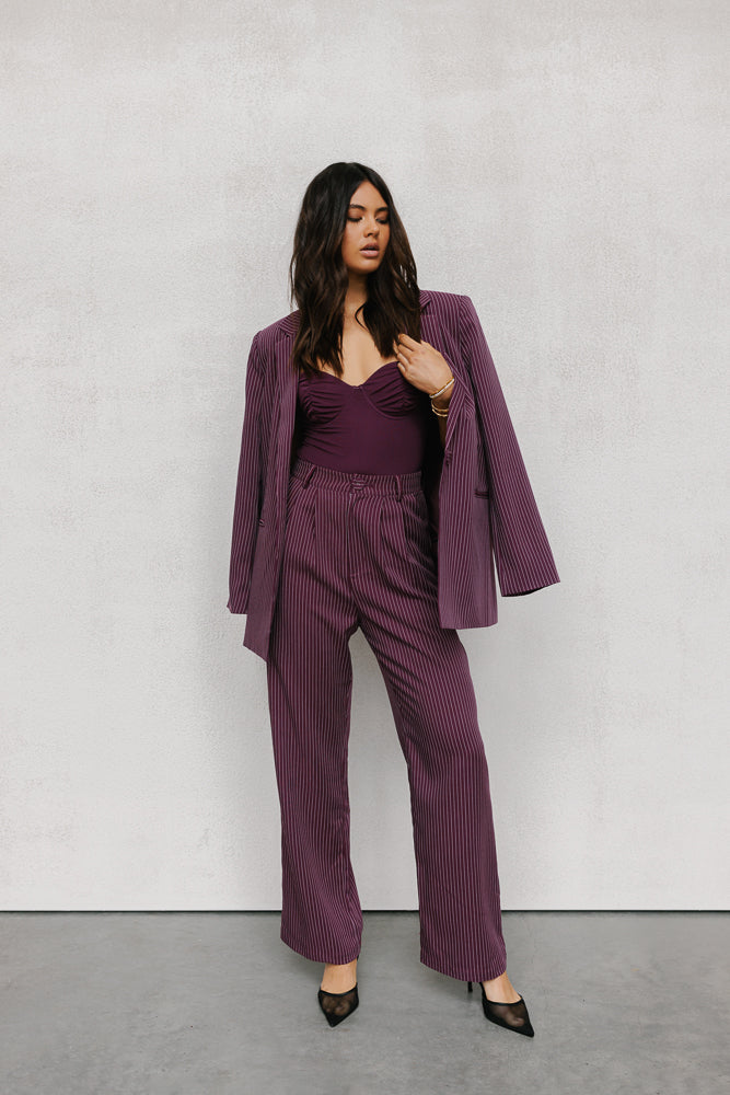 Cerlah Tailored Pants - Plum Pinstripe