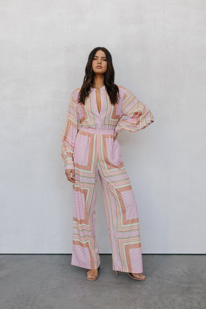 Chicago Billowed Shirt - Pink Tile Print