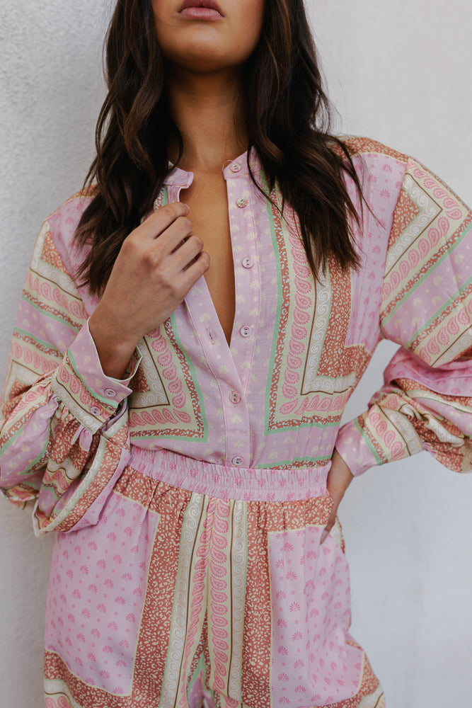 Chicago Billowed Shirt - Pink Tile Print