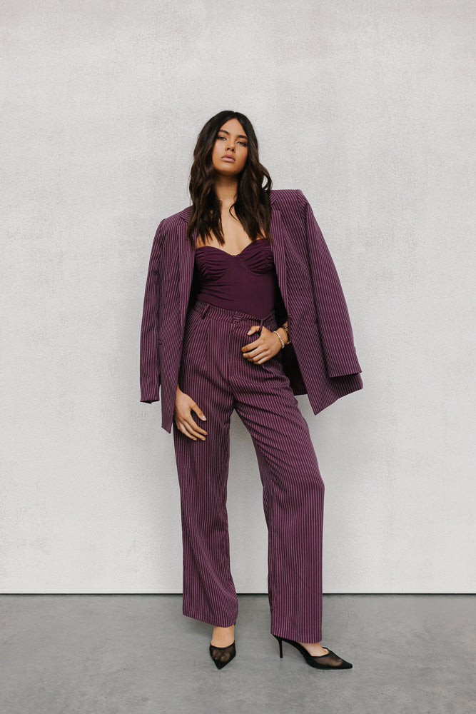 Cerlah Tailored Pants - Plum Pinstripe