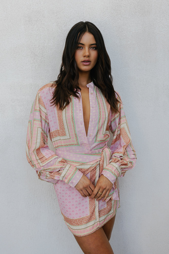 Chicago Billowed Shirt - Pink Tile Print