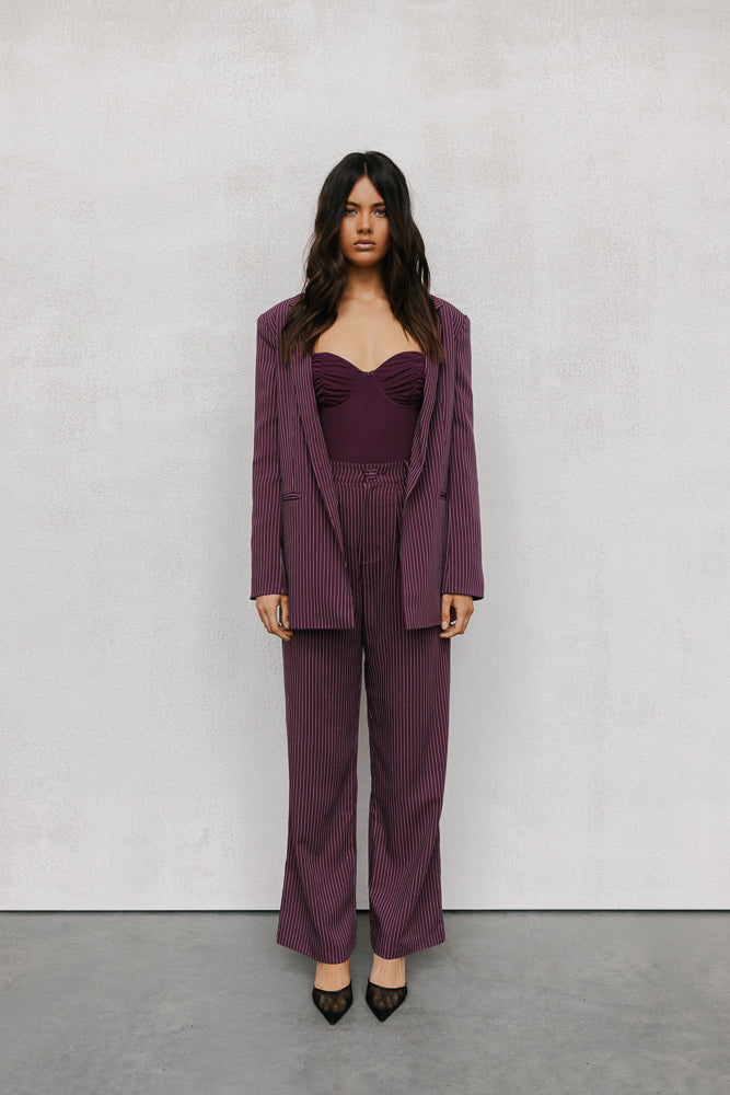 Cerlah Tailored Pants - Plum Pinstripe