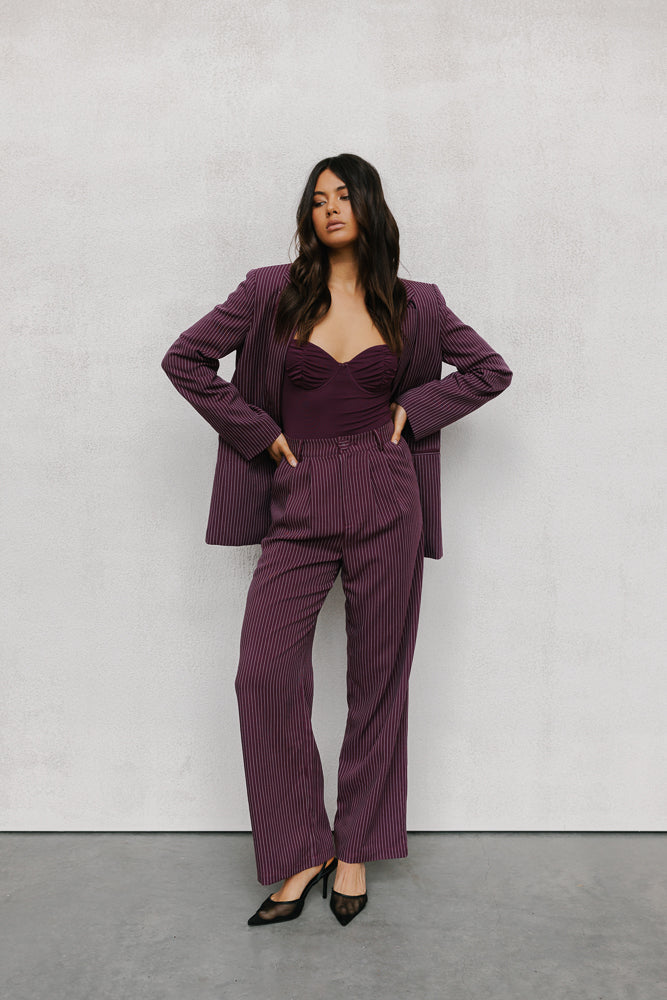 Cerlah Tailored Pants - Plum Pinstripe