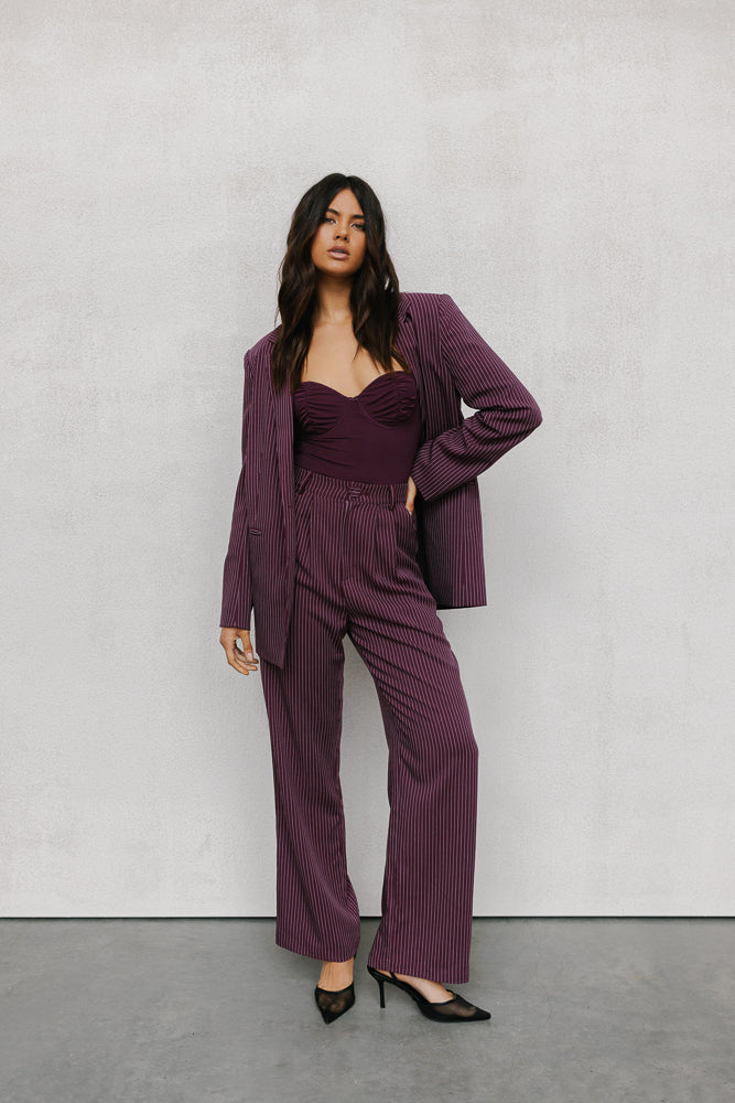 Cerlah Tailored Pants - Plum Pinstripe