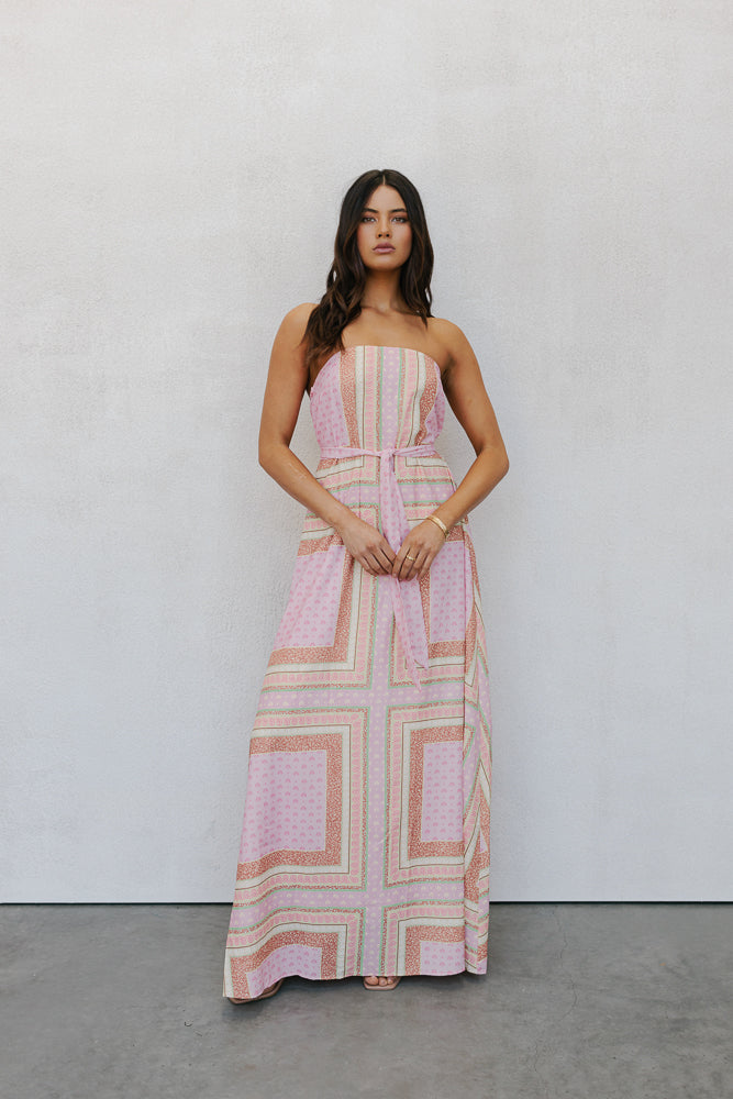 Phoenix Maxi Dress - Pink Tile Print