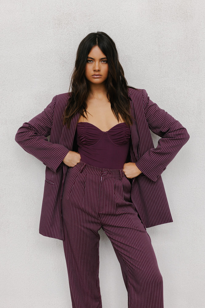 Cerlah Tailored Pants - Plum Pinstripe