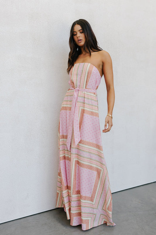 Phoenix Maxi Dress - Pink Tile Print