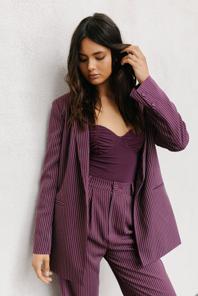 Cerlah Tailored Pants - Plum Pinstripe