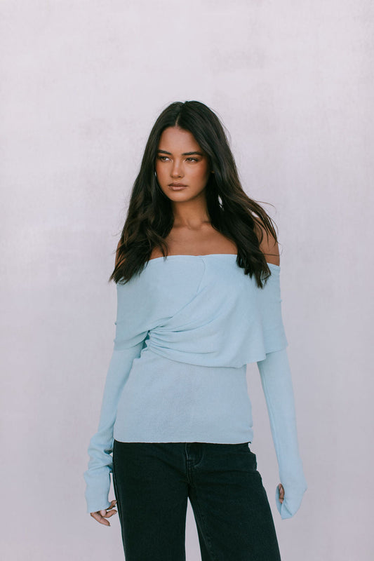 Nima Knit Long-sleeve Top - Baby Blue