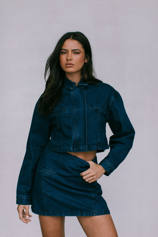 Harlan Mini Skirt - Dark Indigo Wash Denim