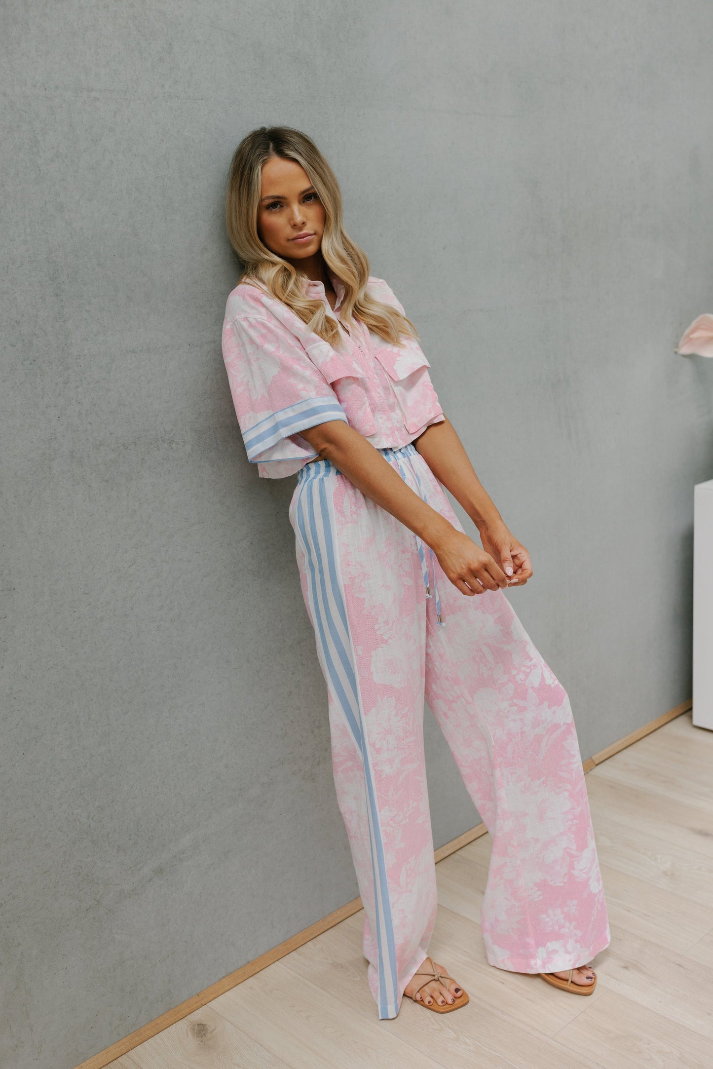 Citta Pants - Pink Floral/Blue Stripe